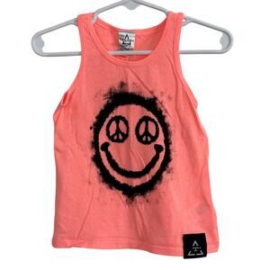 Trilogy Pink Peace Smiley Face Tank Top  Size 18 Months Pink & Black